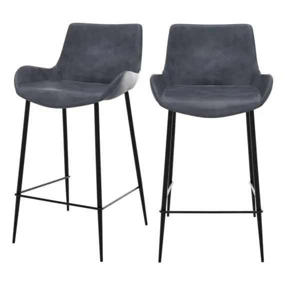 Chaise bar mi-hauteur 65cm cuir synthétique gris foncé (x2)