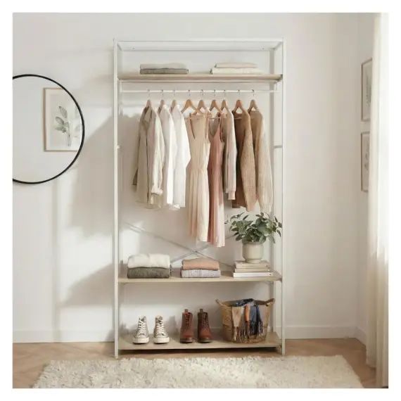 Portant vêtements bois et métal blanc L110 x H200cm