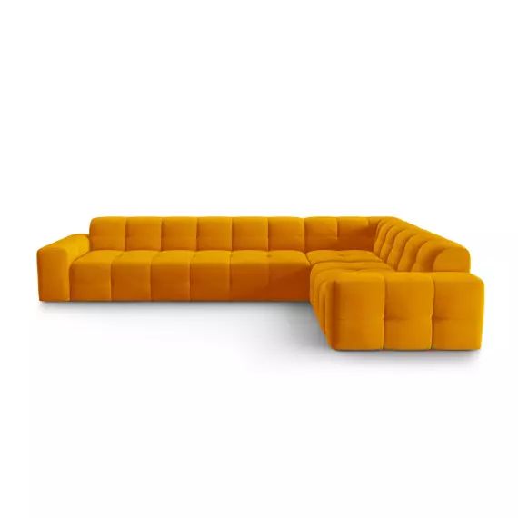 Canapé d’angle droit 6 places en tissu velours orange