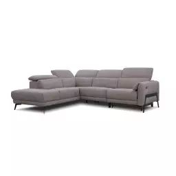Canapé d’angle gauche 5 places avec relax électrique tissu brun