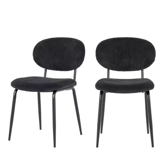 Cosmo – Lot de 2 chaises en velours côtelé et métal – Couleur – Noir