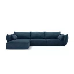 Canapé d’angle gauche 4 places en tissu chenille bleu roi