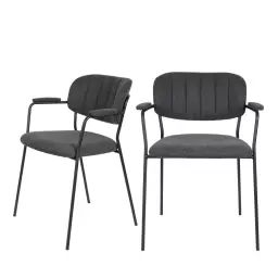 Jolien – Lot de 2 chaises avec accoudoirs et pieds noirs – Couleur – Gris foncé