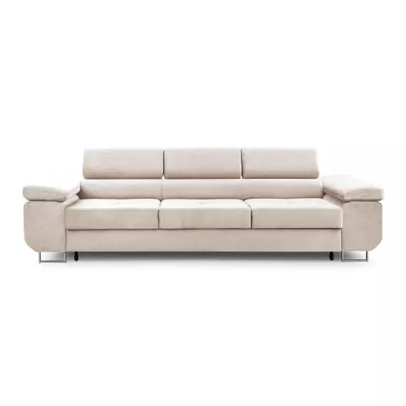 Canapé droit convertible 3 places en velours beige