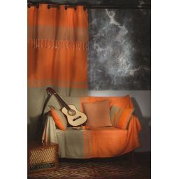 TANGER – Rideau ajustable coton rayures orange et vert 140 x 210 à 240