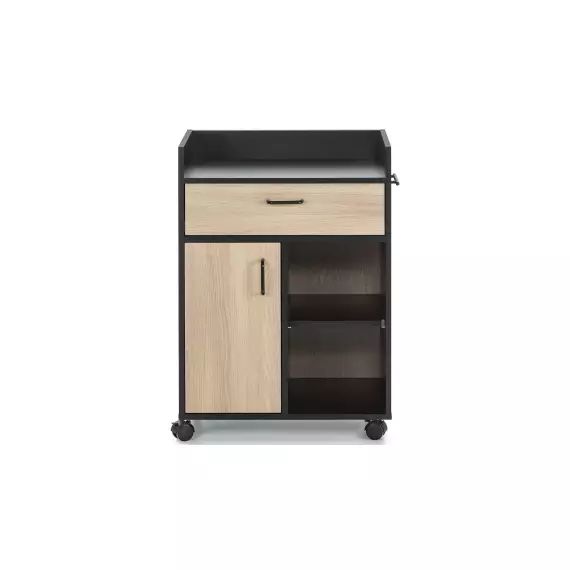 Desserte 1 porte 1 tiroir MYLO coloris chêne/ noir