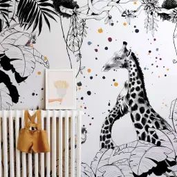 Papier peint enfant panoramique enfant scène girafes – 250×510