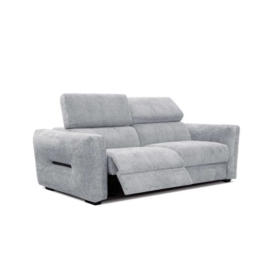 Canapé droit 3 places avec relax électrique à gauche tissu gris clair