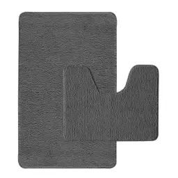 Lot de 2 tapis de bain polyester 50x80cm + contour gris