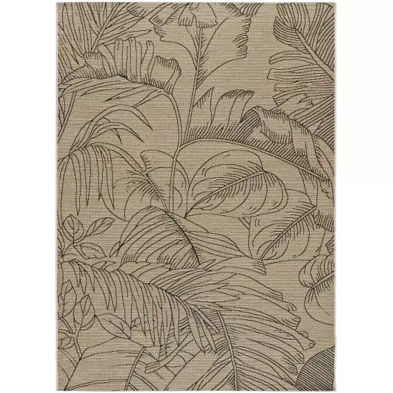 Tapis de jute à motifs tropicals en noir, 60×110 cm