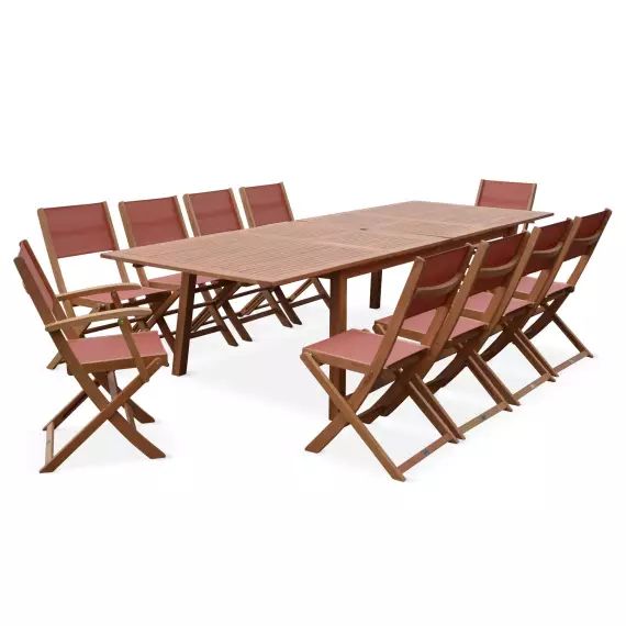 Ensemble de jardin en bois eucalyptus 10 places terracotta