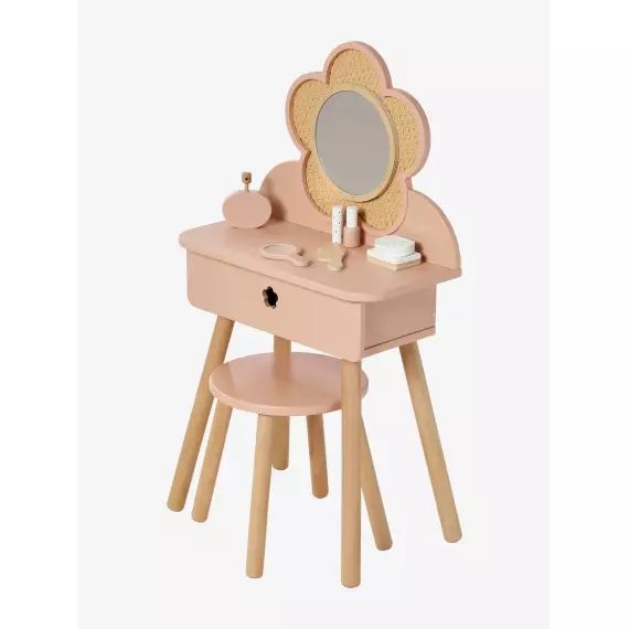 Coiffeuse cannage + accessoires en bois FSC® rose