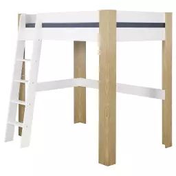 Lit mezzanine 120×190 cm bois massif blanc et bois