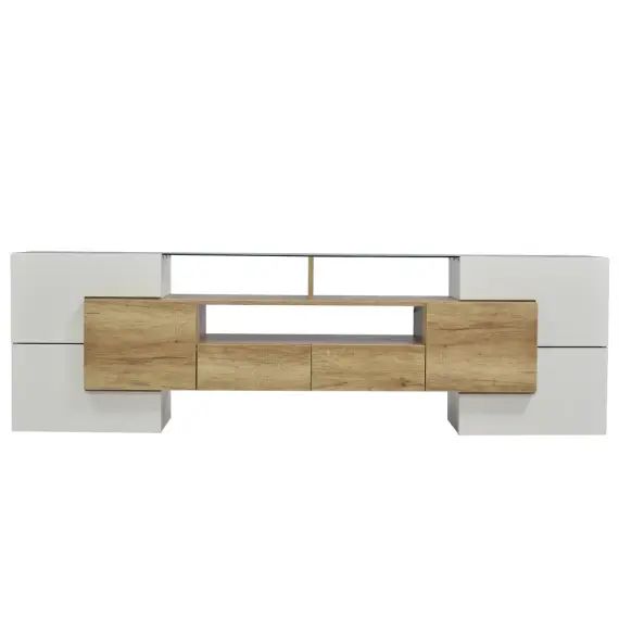 Meuble TV extensible aspect bois 4 compartiments 2 tiroirs 200-278cm