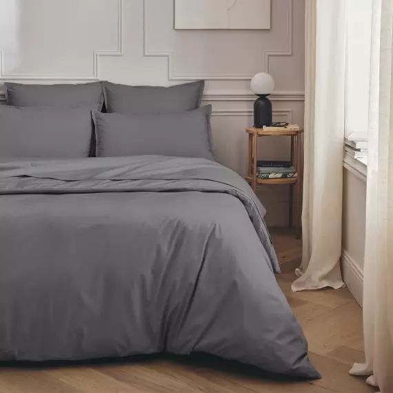 Housse de couette en percale de coton gris 260×240