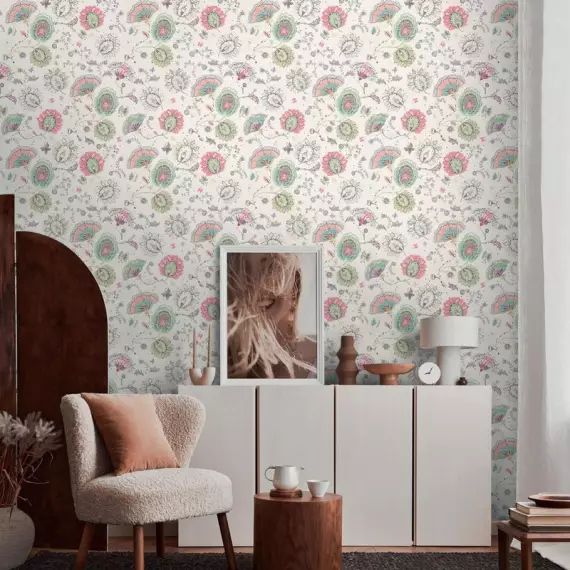 Papier peint intissé Seychelles indienne blanc