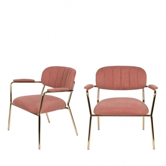2 fauteuils pieds dorés rose
