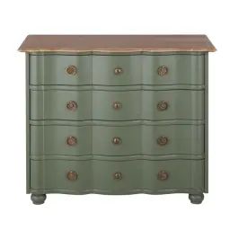 Commode 4 tiroirs vert kaki et métal doré