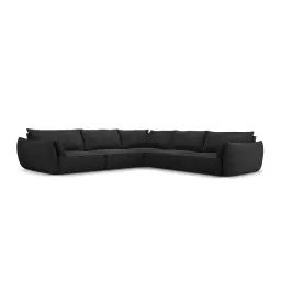Canapé d’angle symétrique 7 places en tissu chenille noir