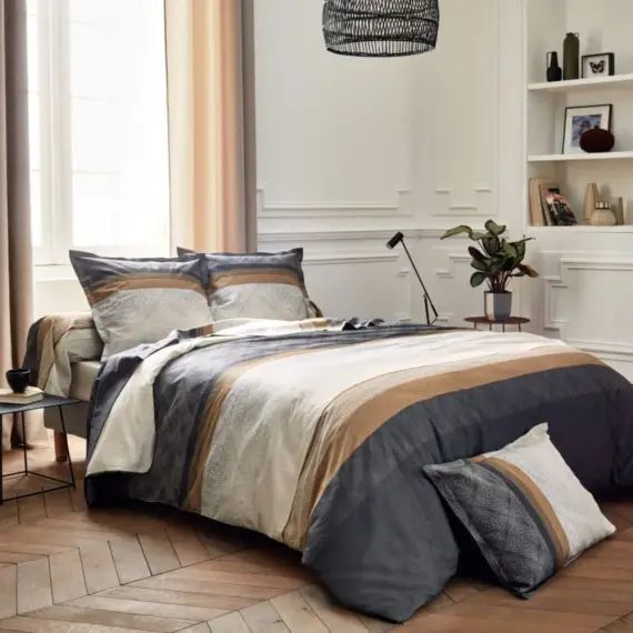 Housse de couette au style graphique coton noir 200 x 200