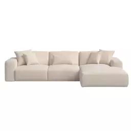 Canapé d’angle droit 4 places en tissu beige