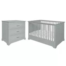 Chambre bébé : Duo – Lit évolutif 70×140 commode 3 tiroirs gris