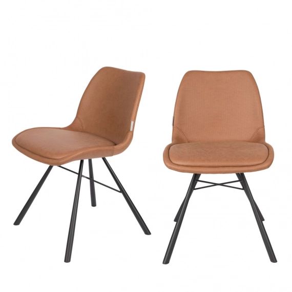 2 chaises en simili micro-perforé marron