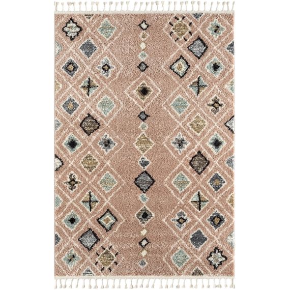 Tapis salon berbere rose 200×290 dessin ethnique