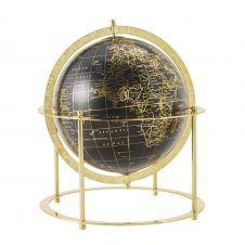 Globe terrestre à poser noir et métal doré brillant H30
