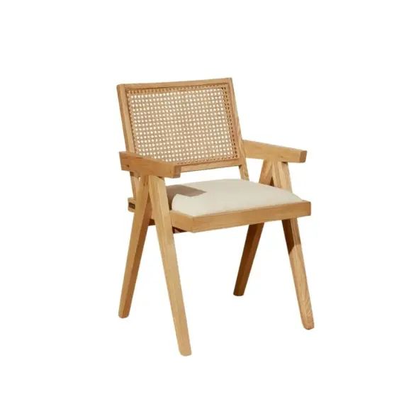 Fauteuil en cannage et lin naturel