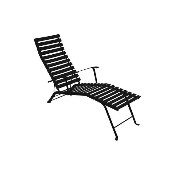 Chaise longue pliable inclinable Bistro en Métal, Acier laqué – Couleur Noir – 57 x 54 x 89 cm
