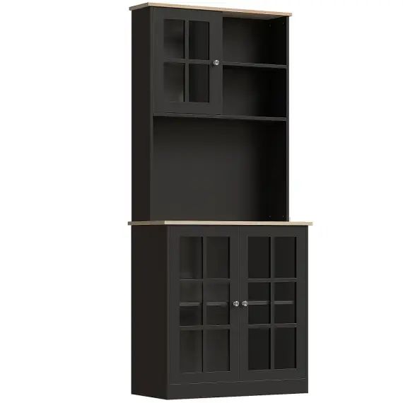 Armoire de cuisine 3 portes vitrine verre 2 niches noir chêne