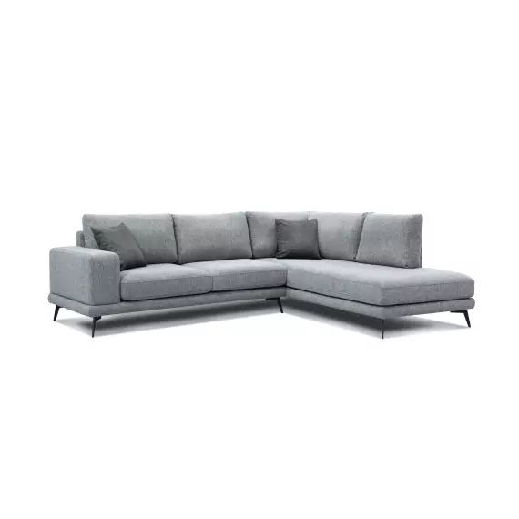 Canapé d’angle droit 5 places tissu gris clair