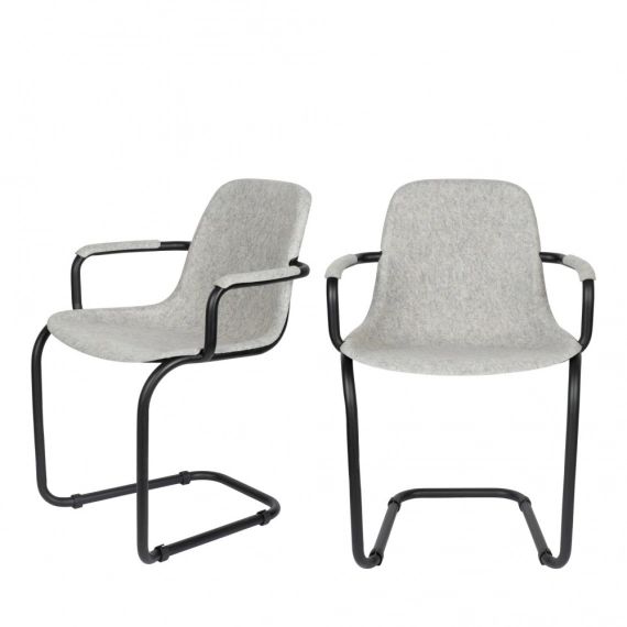 2 chaises avec accoudoirs en plastique gris clair