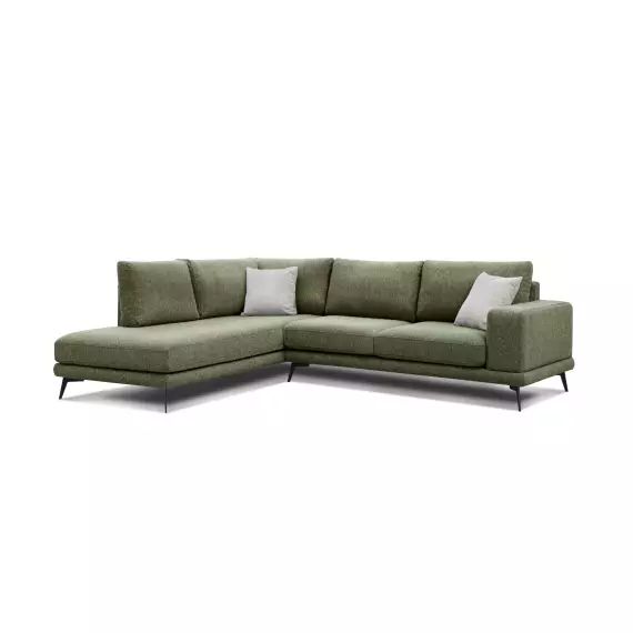 Canapé d’angle gauche 5 places tissu vert