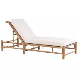 Chaise longue en bambou bois clair et blanc cassé