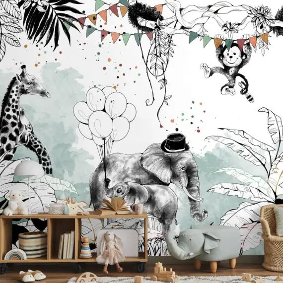 Papier peint enfant panoramique enfant cirque de la jungle – 250×340