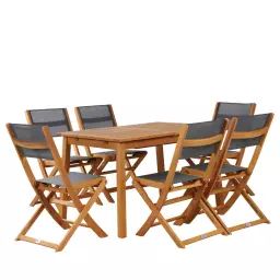 Saima – Ensemble de jardin 1 table extensible et 6 chaises en bois d’eucalyptus – Couleur – Gris