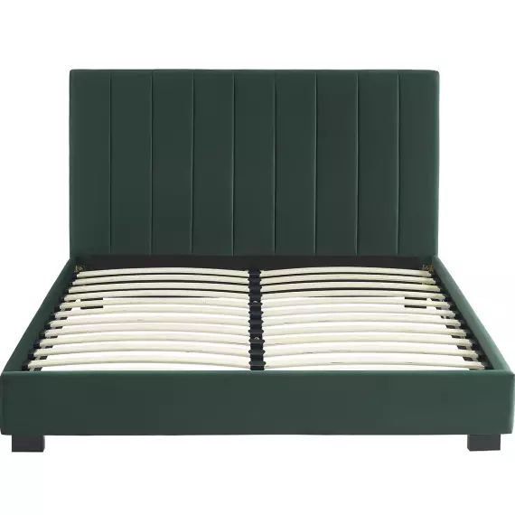 Lit adulte avec tête de lit capitonnée en velours vert140x190