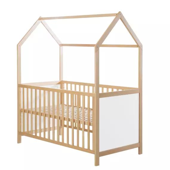 Lit cabane bébé 70×140 évolutif en bois bicolore