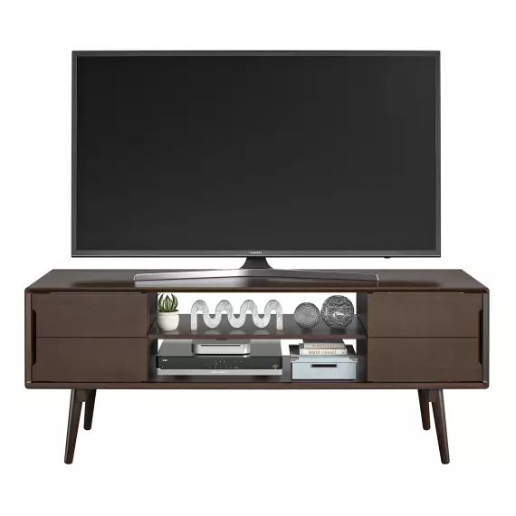 Mobile TV Ernest Con 2 Ante Scorrevoli – L119 Cm, Effetto Quercia, Maniglie In Legno, 4 Piedini