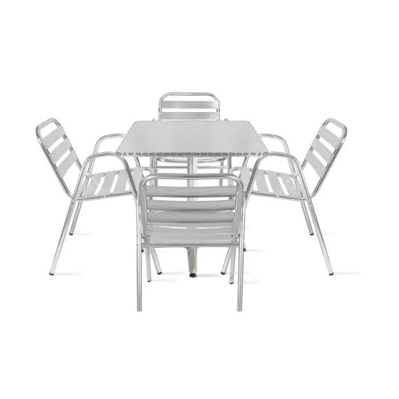 Table de jardin bistrot carrée et 4 fauteuils en aluminium