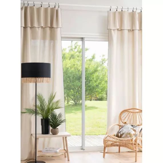 Rideau à clips en lin lavé beige à l&rsquo;unité 130×300