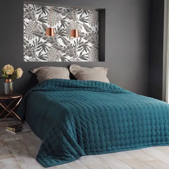 Dessus de lit polyester bleu canard  250x260cm