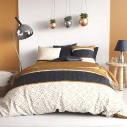 Parure housse de couette coton jaune 220×240 cm