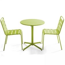 Table de jardin ronde inclinable et 2 chaises métal vert