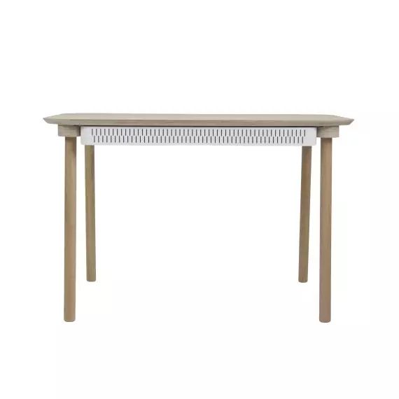 Table de repas avec 2 tiroirs en chêne et métal blanc