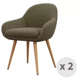 Chaise en tissu bouclette Army et pieds métal décor bois (x2)