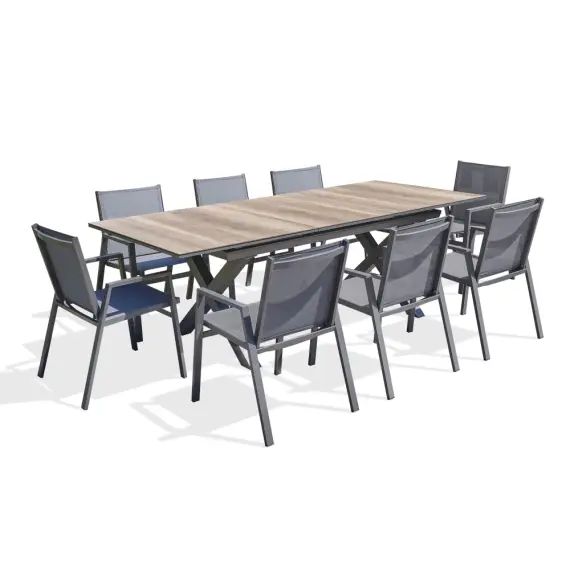 Ensemble repas de jardin 8 places en aluminium gris anthracite