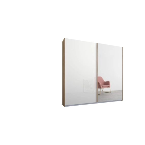 Malix, armoire à 2 portes coulissantes, 181 cm, cadre chêne et portes blanc brillant et miroir, intérieur classique